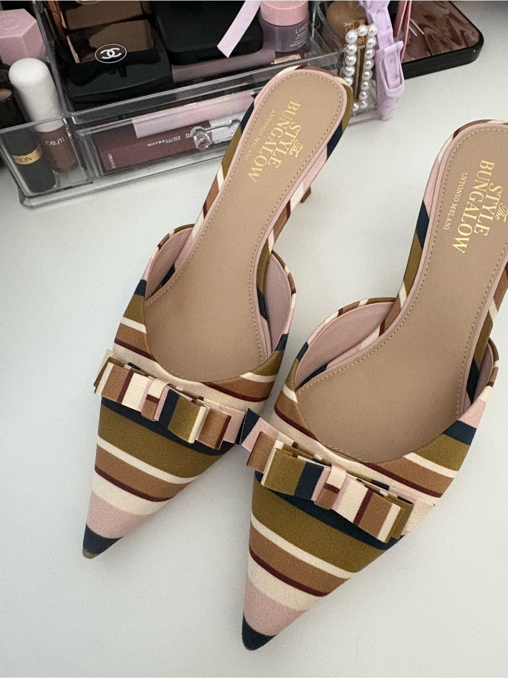 The Style Bungalow x Antonio Melani Striped Pointed-Toe Mules